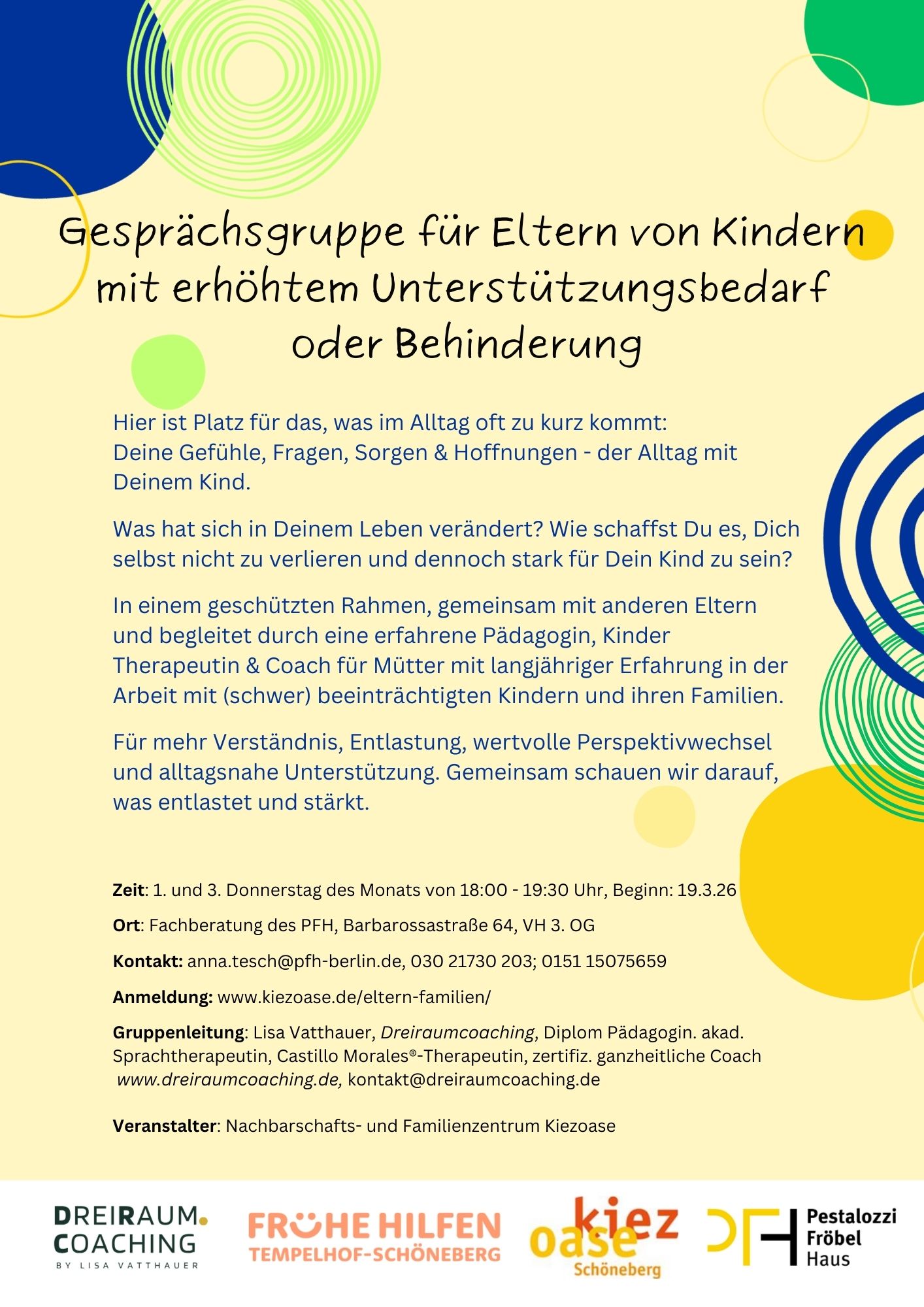 Gesprächsgruppe für Eltern von Kindern mit erhöhtem Unterstützungsbedarf oder Behinderung