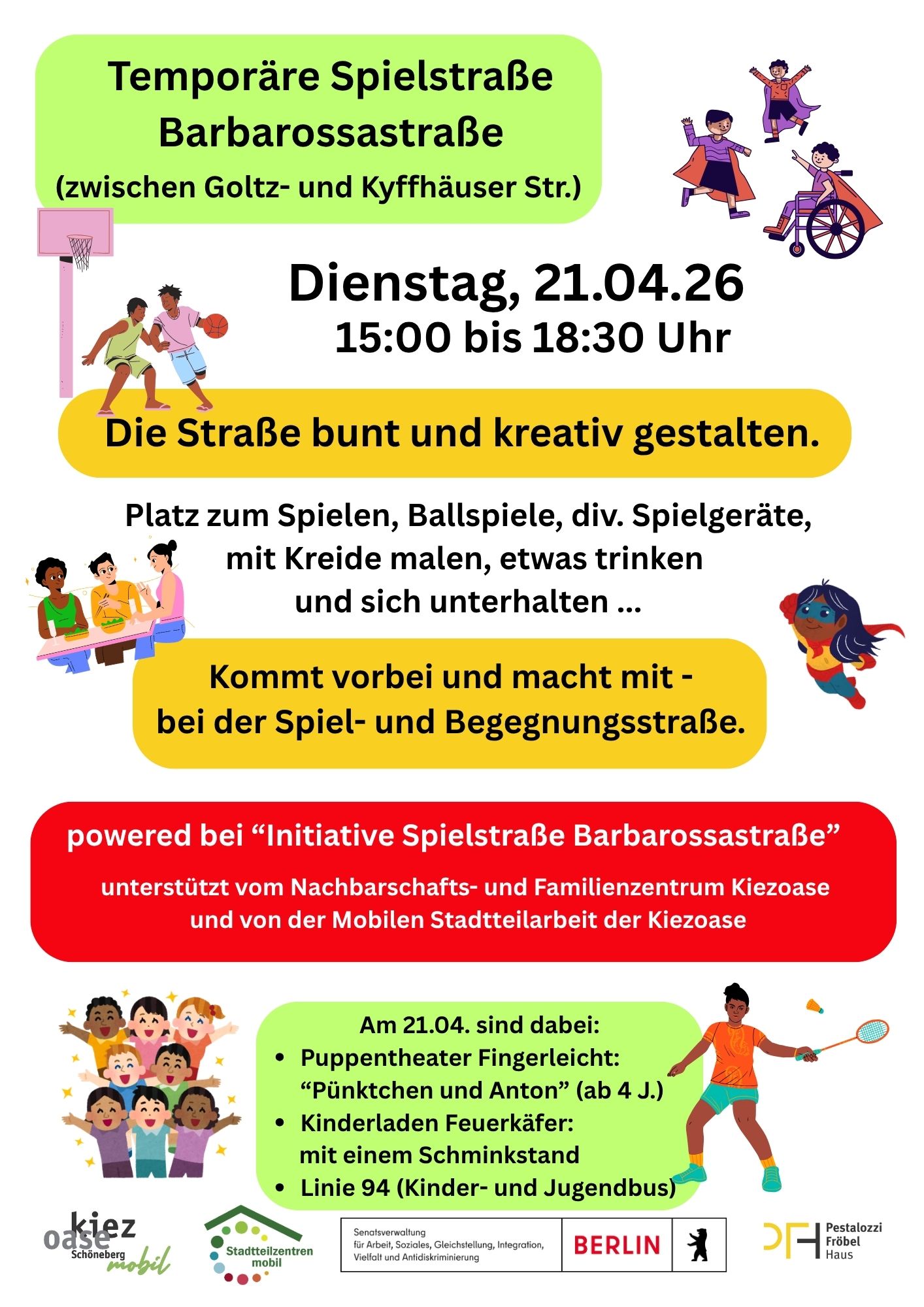 Temporäre Spielstraße Barbarossastraße (zwischen Goltz- und Kyffhäuser Str.)