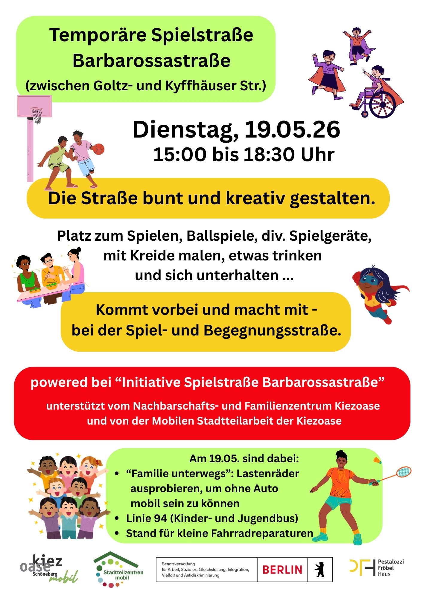 Temporäre Spielstraße Barbarossastraße (zwischen Goltz- und Kyffhäuser Str.)